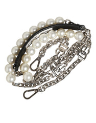 Dolce & Gabbana Black Leather Pearl Chain Bag Accessory Shoulder Strap