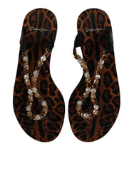 Dolce & Gabbana Black Crystals Flats Sandals Beachwear Shoes