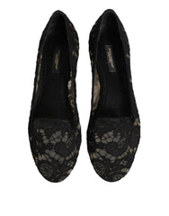 Dolce & Gabbana Black Taormina Lace Slip On Flats Shoes
