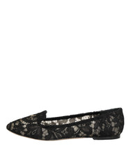 Dolce & Gabbana Black Taormina Lace Slip On Flats Shoes