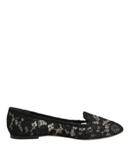 Dolce & Gabbana Black Taormina Lace Slip On Flats Shoes