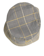 Dolce & Gabbana Gray Yellow Wool Blend Plaid Bucket Cap Men Hat