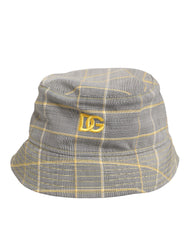 Dolce & Gabbana Gray Yellow Wool Blend Plaid Bucket Cap Men Hat