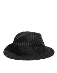 Dolce & Gabbana Black Striped Virgin Wool Men Fedora Capello Hat