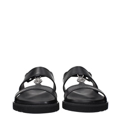 Versace Black Leather Flat Sandals