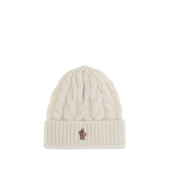 Moncler Grenoble White Fleece Wool Beanie