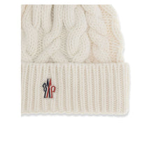 Moncler Grenoble White Fleece Wool Beanie
