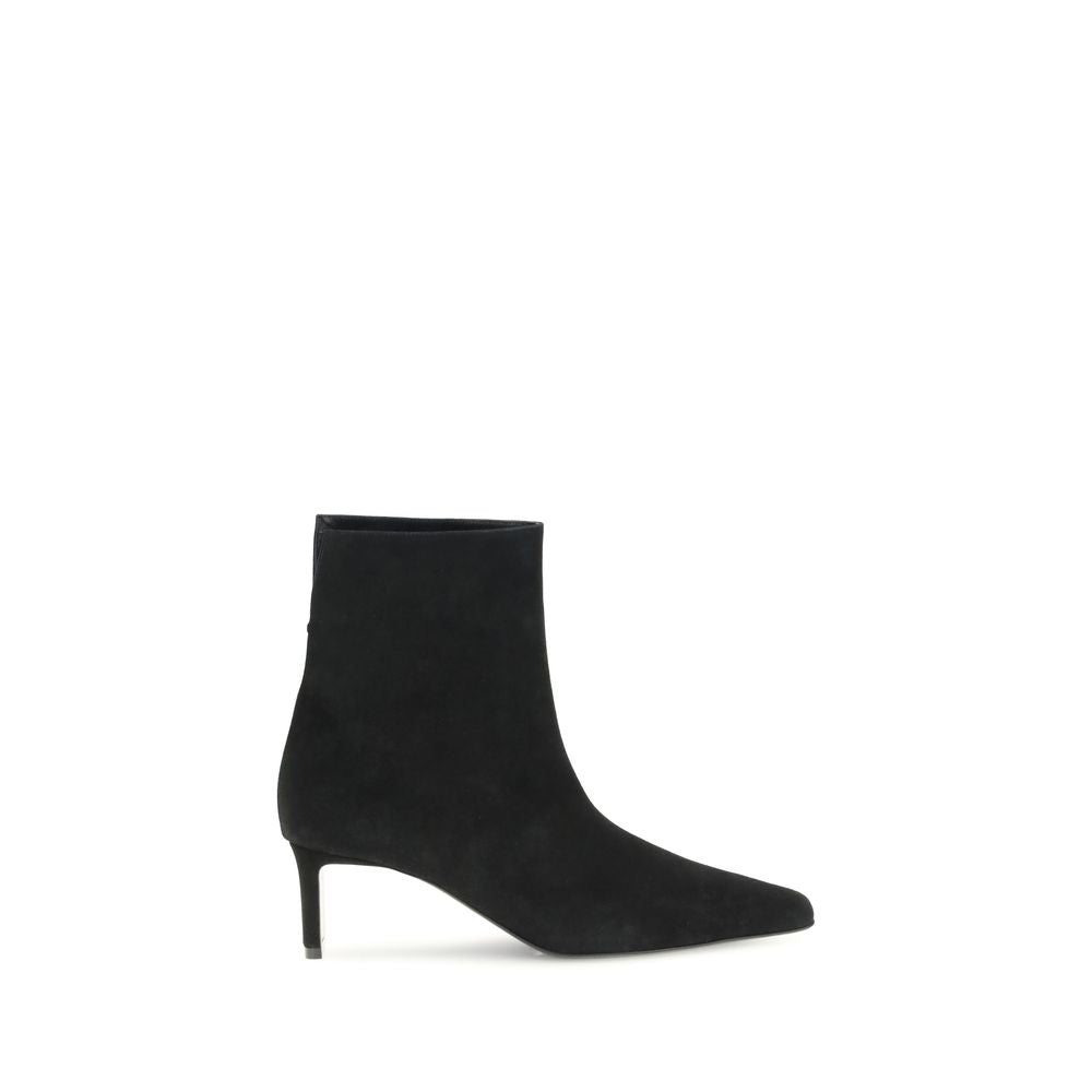 Khaite Black Leather Ankle Boots