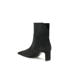 Khaite Black Leather Ankle Boots