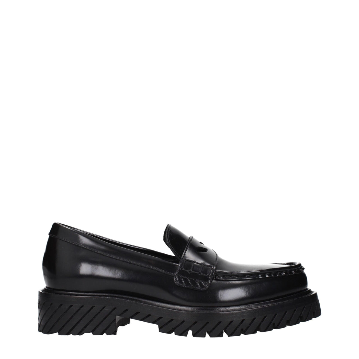 Off-White Black Leather Slip-On Loafers