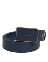 Dolce & Gabbana Blue Leather Classic Metal Logo Buckle Belt