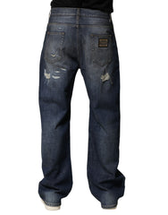 Dolce & Gabbana Blue Tattered Cotton Straight Men Denim Jeans