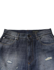 Dolce & Gabbana Blue Tattered Cotton Straight Men Denim Jeans