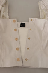 PINKO White Square Neck Button Down Crop Blouse