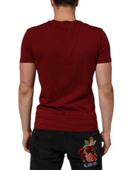 Dolce & Gabbana Maroon Cotton Crew Neck Short Sleeves T-Shirt