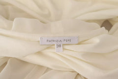 Patrizia Pepe Off White Silk Long Sleeves Deep Vneck Top