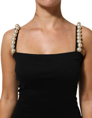 Dolce & Gabbana Black Faux Pearl Cotton Sheath Mini Dress