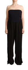 GF Ferre Black Lyocell Strapless Straight Trouser Jumpsuit