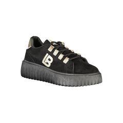 Laura Biagiotti Black Polyester Women Sneaker with Gold Detail and Rhinestone Accents