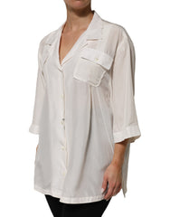 Dolce & Gabbana Off White Silk Button Down Polo Shirt Top