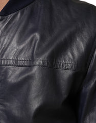 Dolce & Gabbana Blue Leather Full Zip Biker Blouson Jacket