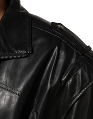 Dolce & Gabbana Black Leather Full Zip Biker Blouson Jacket