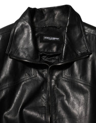 Dolce & Gabbana Black Leather Full Zip Biker Blouson Jacket