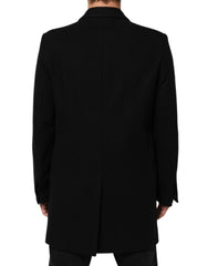 Dolce & Gabbana Black Wool Buttoned Men Trench Coat Jacket