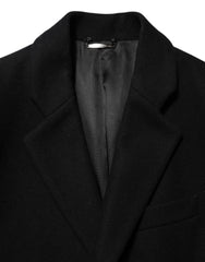 Dolce & Gabbana Black Wool Buttoned Men Trench Coat Jacket