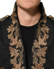 Dolce & Gabbana Black Brocade Embroidery Men Coat Jacket