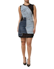 Dolce & Gabbana Blue Nylon Patchwork Denim Sheath Mini Dress
