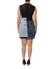 Dolce & Gabbana Blue Nylon Patchwork Denim Sheath Mini Dress