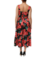 Dolce & Gabbana Multicolor Floral Cotton Poplin Midi Dress