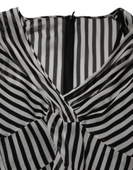 Dolce & Gabbana Black White Stripes Silk V-neck Midi Dress