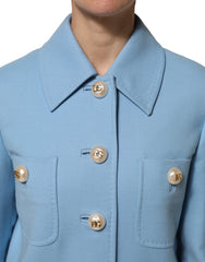 Dolce & Gabbana Blue Buttoned Down Trench Coat Jacket