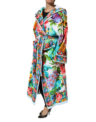 Dolce & Gabbana Multicolor Floral Print Belted Bathrobe Coat Jacket