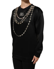 Dolce & Gabbana Black Necklace Crystal DG Logo Sweatshirt Sweater