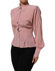 Dolce & Gabbana Pink Silk Collared Long Sleeves Blouse Top