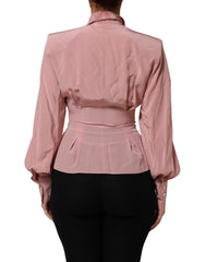 Dolce & Gabbana Pink Silk Collared Long Sleeves Blouse Top