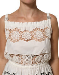 Dolce & Gabbana White Poplin Openwork Embroidery Tank Top
