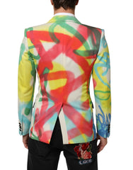 Dolce & Gabbana Multicolor Graffiti SICILIA 1 Button Men Suit Blazer