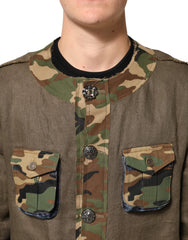 Dolce & Gabbana Brown Camouflage Linen Button Down Jacket