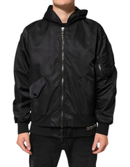 Dolce & Gabbana Black Nylon Hooded Full Zip Bomber Men Jacket