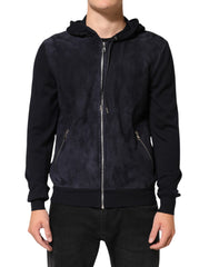Dolce & Gabbana Black Leather Full Zip Hooded Blouson Jacket