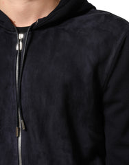 Dolce & Gabbana Black Leather Full Zip Hooded Blouson Jacket