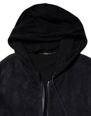 Dolce & Gabbana Black Leather Full Zip Hooded Blouson Jacket