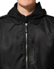 Dolce & Gabbana Black Cotton Hooded Full Zip Bomber Jacket