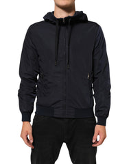 Dolce & Gabbana Blue Logo Tape Hooded Full Zip Bomber Jacket