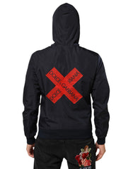 Dolce & Gabbana Blue Logo Tape Hooded Full Zip Bomber Jacket