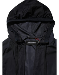 Dolce & Gabbana Blue Logo Tape Hooded Full Zip Bomber Jacket